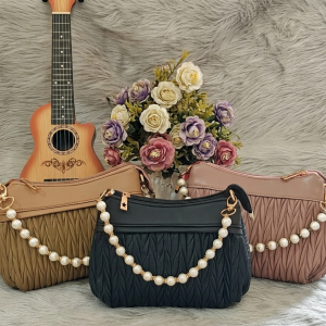 Luxe Pearl Ruched Hobo Bag