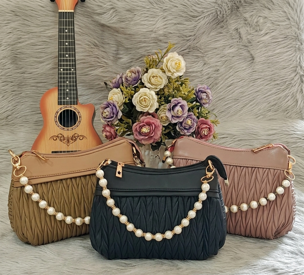 Luxe Pearl Ruched Hobo Bag